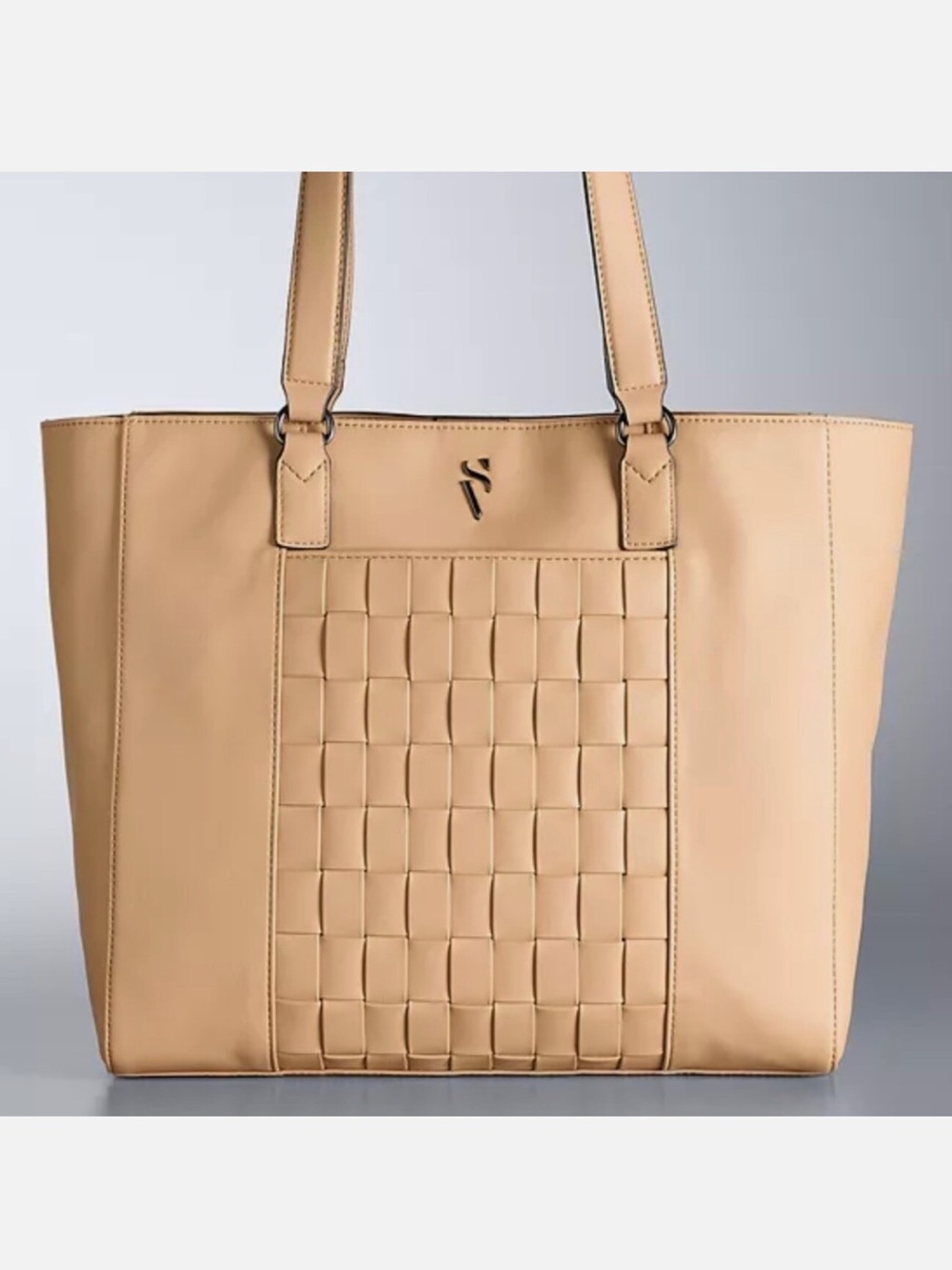Simply Vera Wang Raddix Tote Handbag Purse - Country Beige Tan Woven